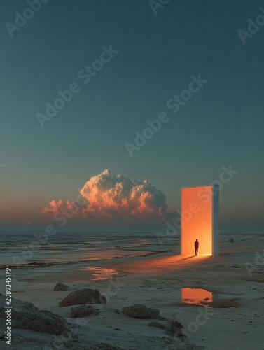 As the sun sets over the tranquil beach, a mysterious portal emerges, beckoning adventurous souls to explore its secrets