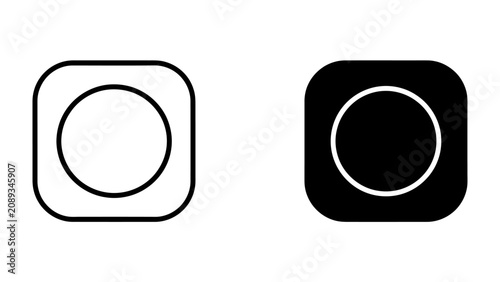 Obraz na płótnie Circle and Square Icon Set: A minimalist collection featuring two distinct icons – a clean outline of a circle within a rounded square, and its inverse black counterpart