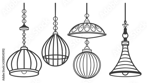 Tableau sur toile Set of decorative pendant hanging light fixtures with interior design, lighting