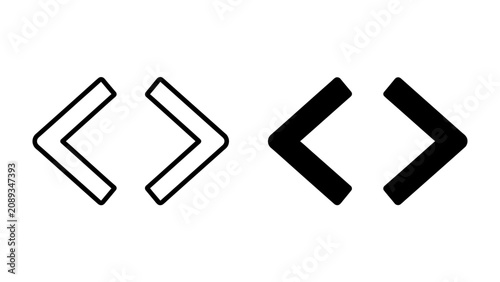 Angle Bracket Symbols: Two sets of stylized angle bracket symbols, one outlined and one filled, presented side by side against a stark background.