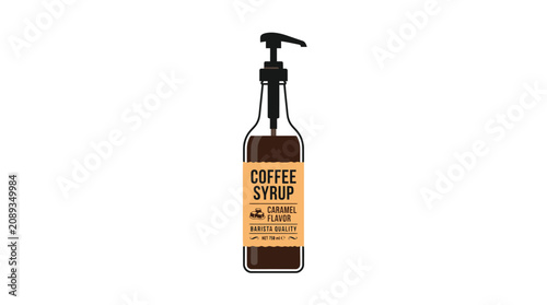 Tableau sur toile Glass bottle of coffee syrup with pump dispenser isolated on white background