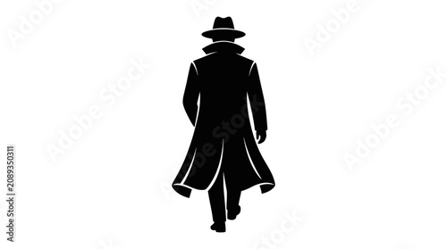 Tableau sur toile Silhouette of a mysterious detective walking away.