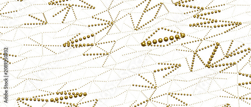 Quadro em tela Abstract digital art with golden orbs connected by dotted lines on white backgro