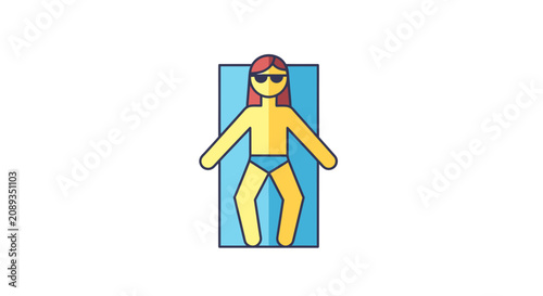 Obraz na płótnie Cartoon man sunbathing on a blue towel.