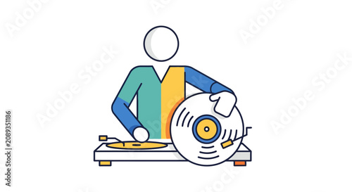 Fotografie Colorful DJ mixing music on turntables illustration.