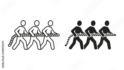 Tableau sur toile Tug of War Competition: Two teams of stylized figures engage in a classic tug-of-war, showcasing strength, strategy, and collective effort