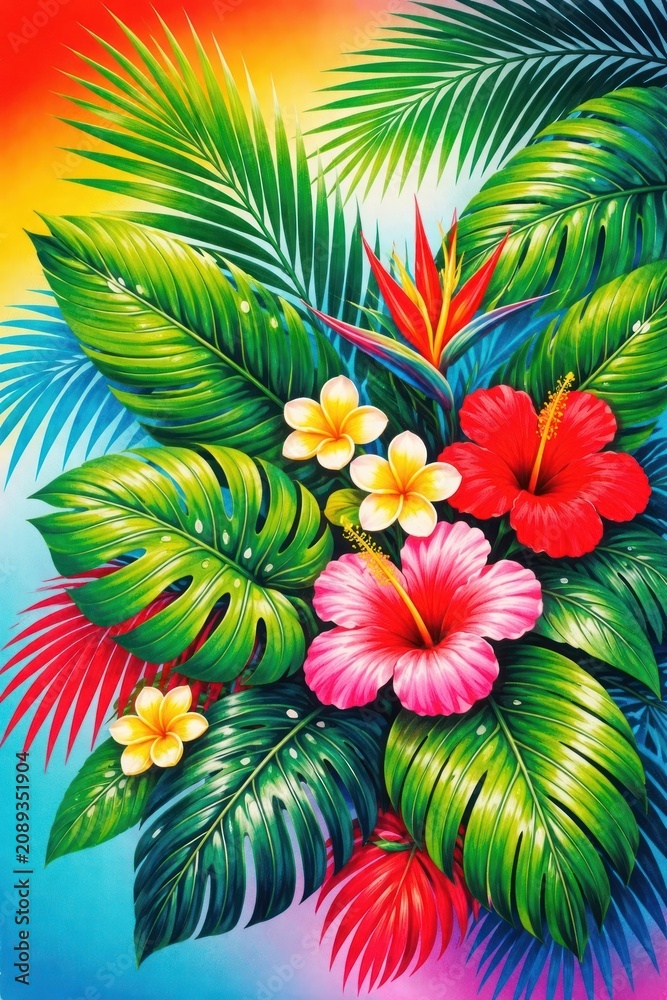Obraz premium Vibrant tropical floral paradise