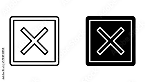 Bild auf Leinwand Cross Symbol Icon: Two square icons, one outlined and one filled with black, each containing a prominent 'X' symbol