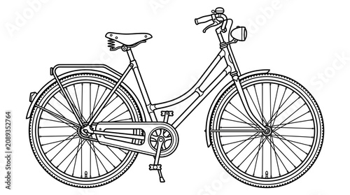 Billede på lærred Vintage Bicycle Line Art Illustration - Classic City Bike Drawing