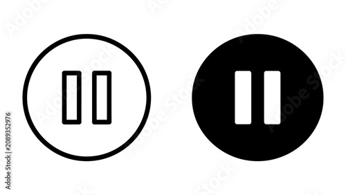 Schilderij op canvas Pause Symbol Set: Two clear and distinct icons representing the pause function, one outlined in white and the other solid black, symbolize interruption and temporary cessation