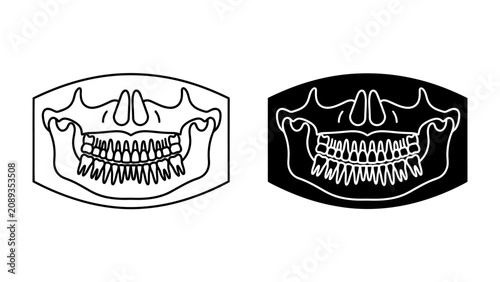 Obraz na plátně Human Jaw Anatomy: A graphic representation of the human jawbone and teeth, depicted in both an outline and a negative space design, illustrating dental structure and anatomy