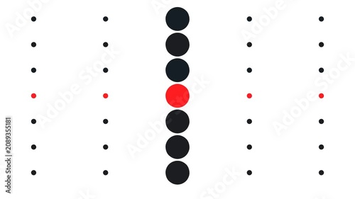 Rows of dots of different sizes flash red in turn
