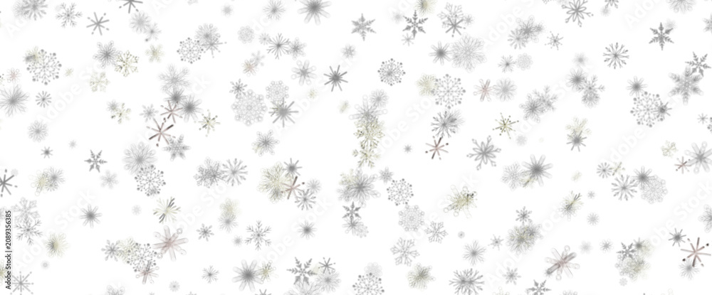 Fototapeta premium Winter snow flakes falling down on a white background