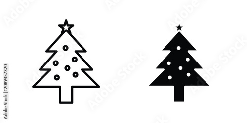 Tree christmas icon line illustrations set