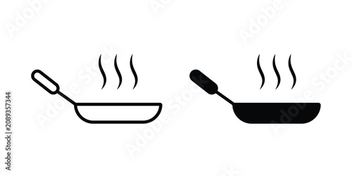 Frying pan icon line illustrations set
