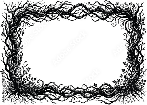 Floral ornament with twisting vines and leaves on a white background branch botanical curly decorative design element foliage frame garden graphic illustration