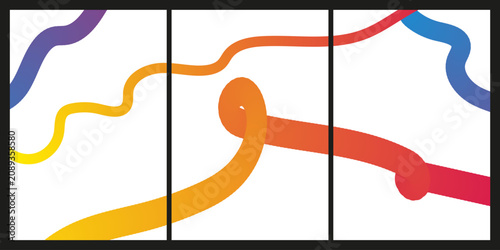 Foto Abstract colorful wave shapes arranged as a triptych on a white background moder