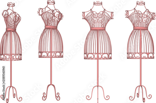 Cuadro en lienzo Detailed 3D model of a vintage wireframe dress mannequin featuring ornate scroll