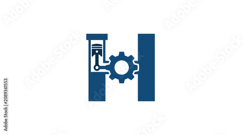 Fotografía Blue gear and cog machinery symbol.