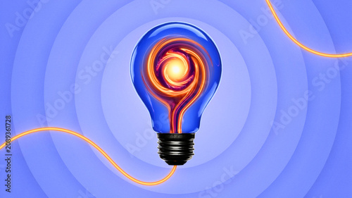 Creative Concept of a Glowing Light Bulb with Energy Vortex on Blue Background Illustrating Innovation and Inspiration