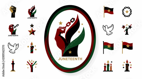 Juneteenth Celebration Icons: Freedom, Equality, Black History, African American Culture