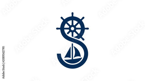 Obraz na płótnie Nautical sailboat ship wheel logo symbol.