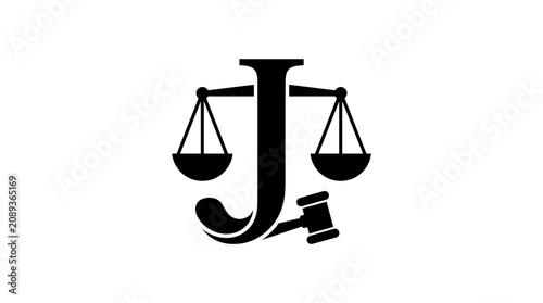 Tableau sur toile Justice scale with gavel icon symbol.