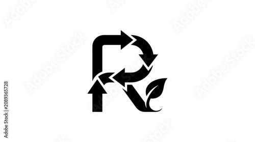 Quadro su tela Recycling symbol with leaf eco friendly.
