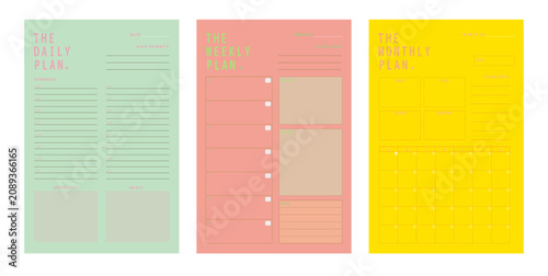 3 set Daily weekly monthly Planner. Minimalist planner template set. Vector illustration.	