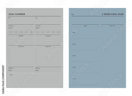 Goal Planner and 5 years Planner. Business organizer page. Paper sheet. Realistic vector illustration.	
