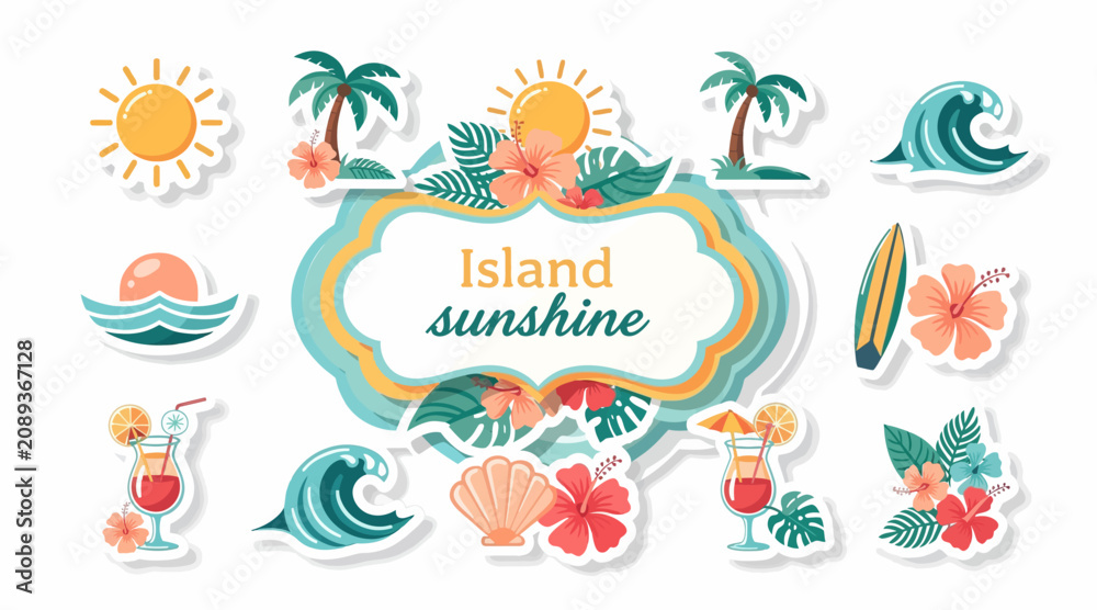 Obraz premium Island sunshine stickers with tropical elements
