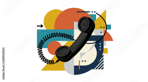 Retro telephone receiver with abstract geometric shapes and mid-century modern design