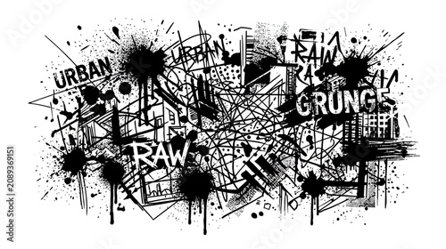Urban Grunge Graffiti Art - Abstract Black and White Splatter Design