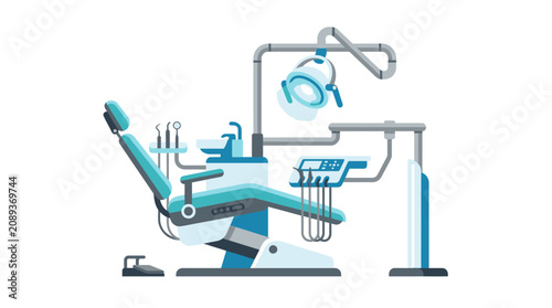 Modern Dental Chair and Equipment, Flat Vector Illustration, White Background