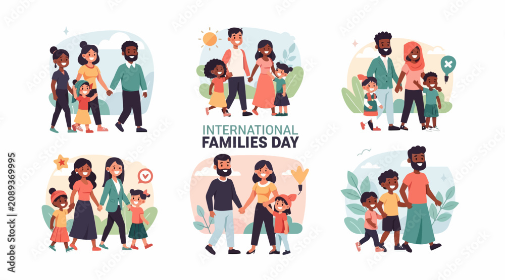 Fototapeta premium International Families Day, diverse families illustrations