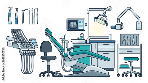 Dental Clinic Equipment and Tools - Vector Illustration