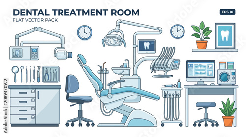 Dental Clinic Room Interior with Equipment Vector Illustration