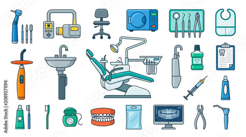 Dental Tools & Equipment Set - Dentistry Icons Collection