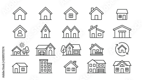 Obraz na plátně Collection of various simple line art house icons in different styles and design
