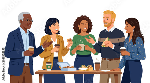 Diverse group of adults socializing.