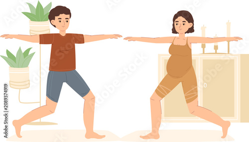 Canvas Print Man and pregnant woman balancing in a yoga pose, promoting healthy lifestyle