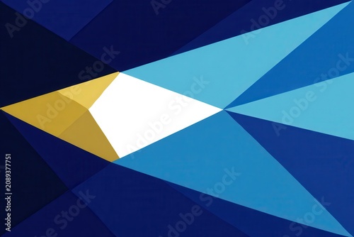Abstract Geometric Composition with Triangles and Polygons in Blue Gold and White Color Palette