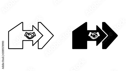 Canvastavla Business Agreement Icon: A stylized graphic icon representing a business agreement or partnership, featuring a handshake within two opposing arrow shapes