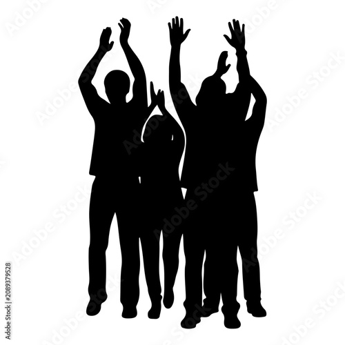 Foto Silhouettes of People Celebrating with Raised Hands.