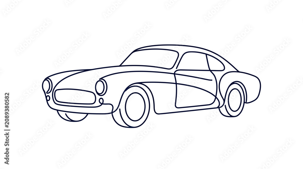 Naklejka premium Retro Sports Car Line Art Drawing, Classic Automobile Silhouette