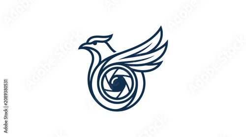 Foto Phoenix Bird Logo with Camera Lens Symbol, Photography Concept