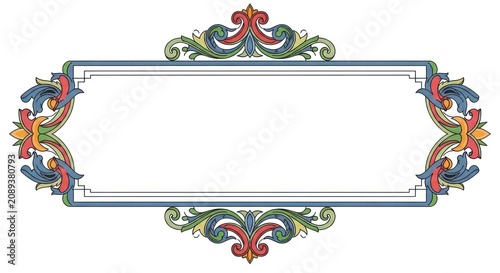Colorful ornate frame with floral design.