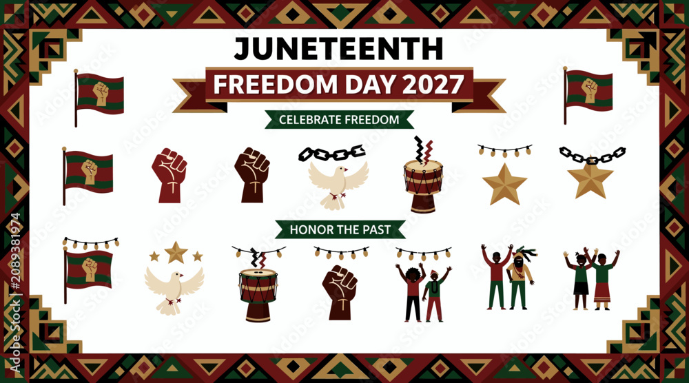 Fototapeta premium Juneteenth Freedom Day 2027 Celebrate Freedom Honor Past Ethnic Decorations