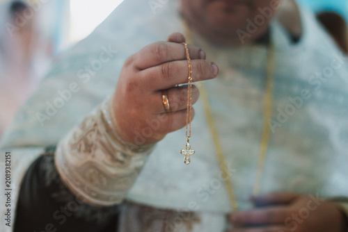 Orthodox cross, gold for the baptism of children.