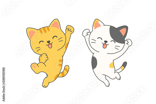 Two Happy Cats Jumping and Cheering Illustration